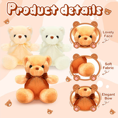HyDren 6 Pcs Bear Stuffed Animal Plush Toys Soft Plush Dolls Bear Sleeping and Playing Toys for Baby Shower Decoration Boy(Fuzzy Style,Brown)