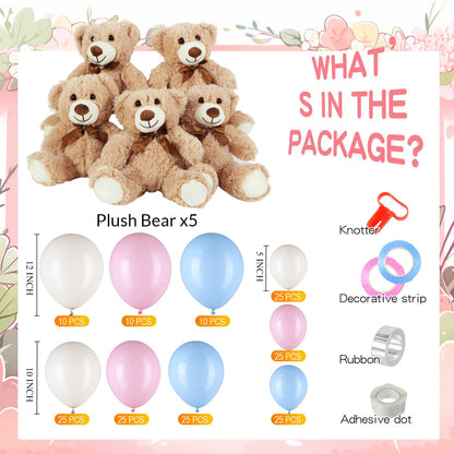 Meooeck 185 Pcs Bear Baby Shower Party Decorations Table Centerpieces 5 Pcs 13. 5'' Gender Reveal Bears 180 Balloons Kit Baby Shower Table Decor for Birthday Wedding(Green, Brown, Nude, White)