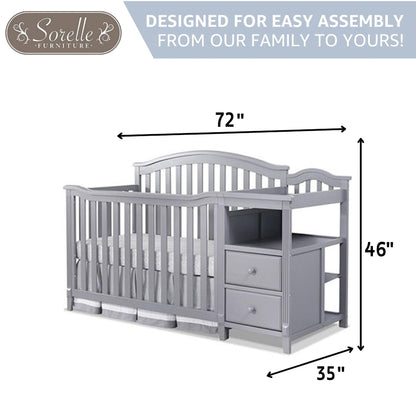 SORELLE FURNITURE Berkley Crib and Changer with Slat Panel Back Classic -in- Convertible Diaper Changing Table Non-Toxic Finish Wooden Baby Bed Toddler Childs Daybed Full-Size Nursery - White
