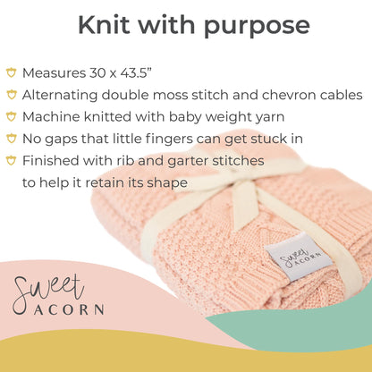 Knit Baby Blanket in Elegant Pattern, Organic Cotton Blankets for Crib or Stroller, Receiving Blankets - Salt White