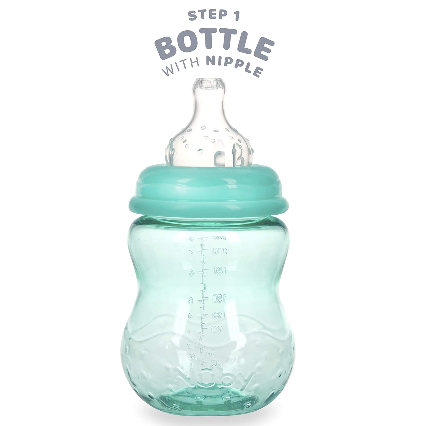 Nuby 3 in 1 Baby Bottle to Training Sippy Cup - 8 Oz Toddler Cups Spill Proof with Soft Spout, Nipple & Removable Grip Handles - Dishwasher Safe (Blue)