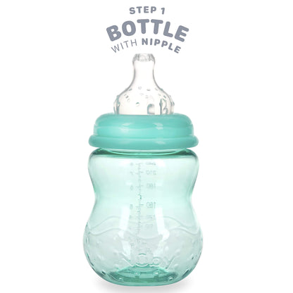 Nuby 3 in 1 Baby Bottle to Training Sippy Cup - 8 Oz Toddler Cups Spill Proof with Soft Spout, Nipple & Removable Grip Handles - Dishwasher Safe (Blue)