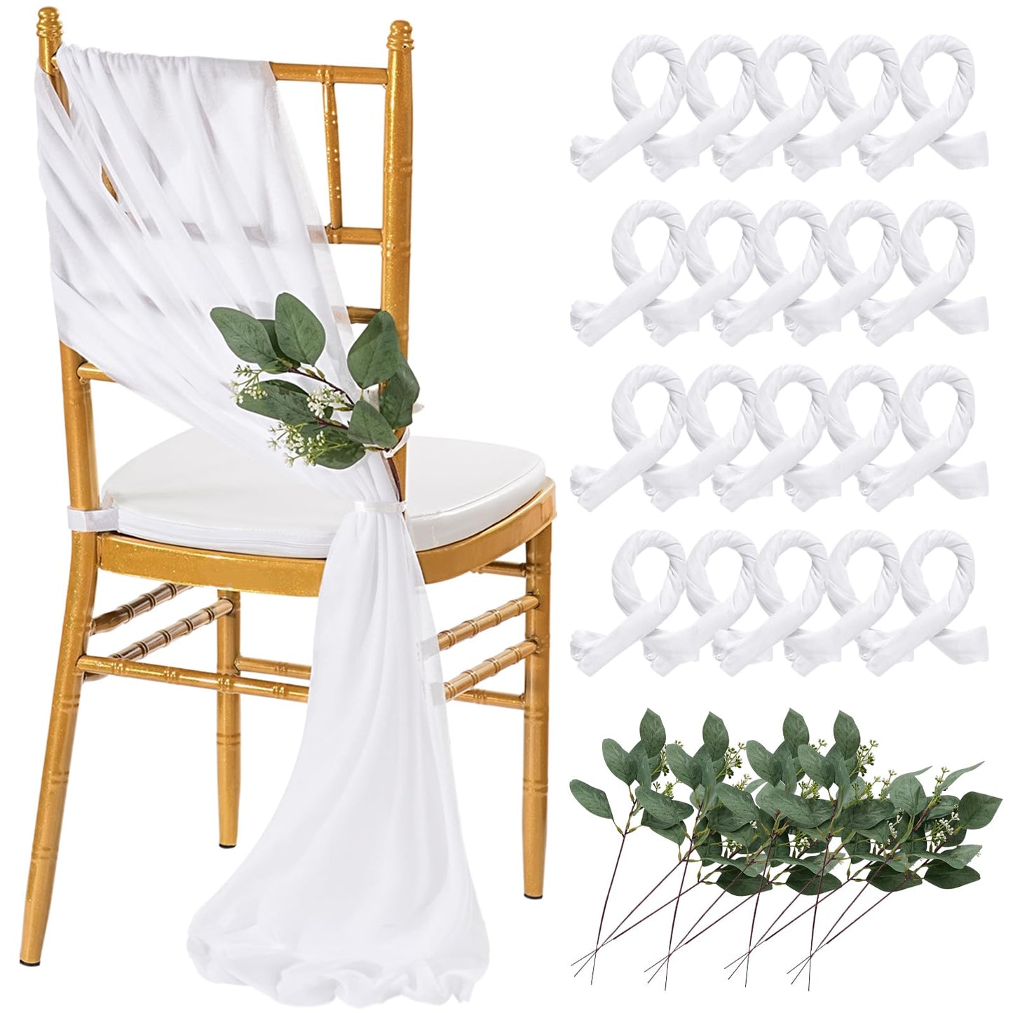 QueenDream Light Blue Sashes Chair Aisle Decorations: 24 Pack Baby Shower Chair Cover 8FT Long Tulle Draping Fabric Wedding Reception Church