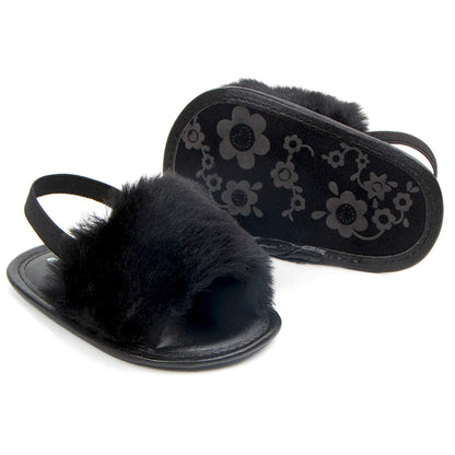 2 Pack Infant Baby Girls Sandals Elastic Back Strap Flats Slippers Soft Toddles Princess Shoes Faux Fur Slides Shoes First Walker House Shoes