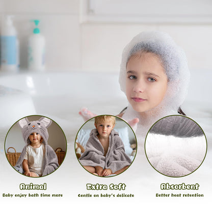 Hooded Baby Towels Boy for 0-6 Years, 50"x 32" Extra Large Toddler Bath Towels with Hood for Boys & Girls, 2-Pack Absorbent Thick Soft Gift for Kids Yellow Lion & Orange Monkey