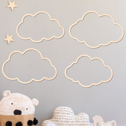 Kathfly4 Pieces Boho Nursery Cloud Star Wall Decor Wooden Babyroom Moon Rattan Wall Decor Wooden Rainbow for Children Baby Kids Boys Girls Bedroom Nursery Pendant(Cloud Moon Star)