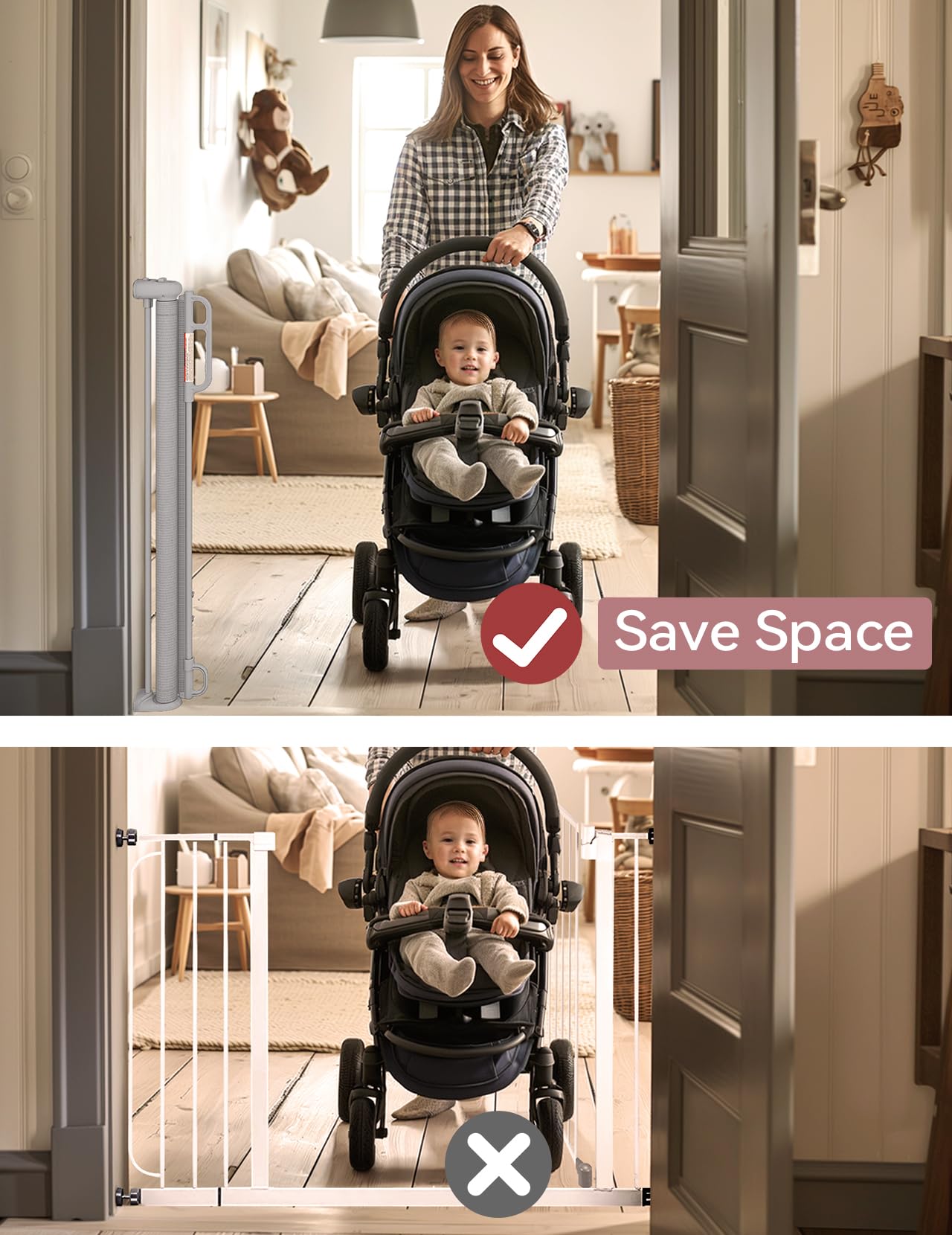 Momcozy Retractable Baby Gate, 33" Tall, Extends up to 55" Wide, Child Safety Baby Gates for Stairs, Doorways, Hallways, Indoor, Outdoor