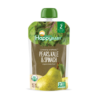 Happy Baby Organics Stage 2 Baby Food Pouches, Gluten Free, Vegan & Healthy Snack, Clearly Crafted Fruit & Veggie Puree, Fruit & Veggie Variety Pack, 4 Ounces (Pack of 10), Amazon Exclusive