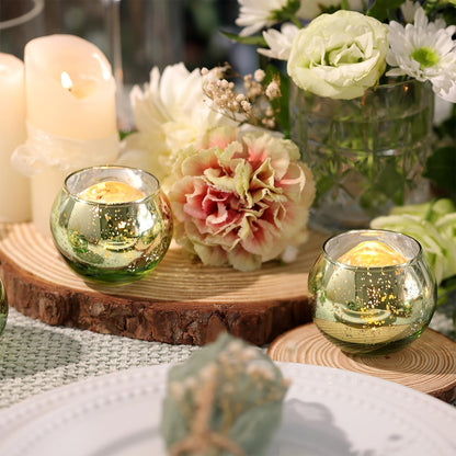 Volens Round Blue Votive Candle Holders Set of 12, Blue Wedding Centerpiece Table Decorations, Mercury Glass Tealight Candle Holder for Bridal Shower, Baby Shower & Home Decor
