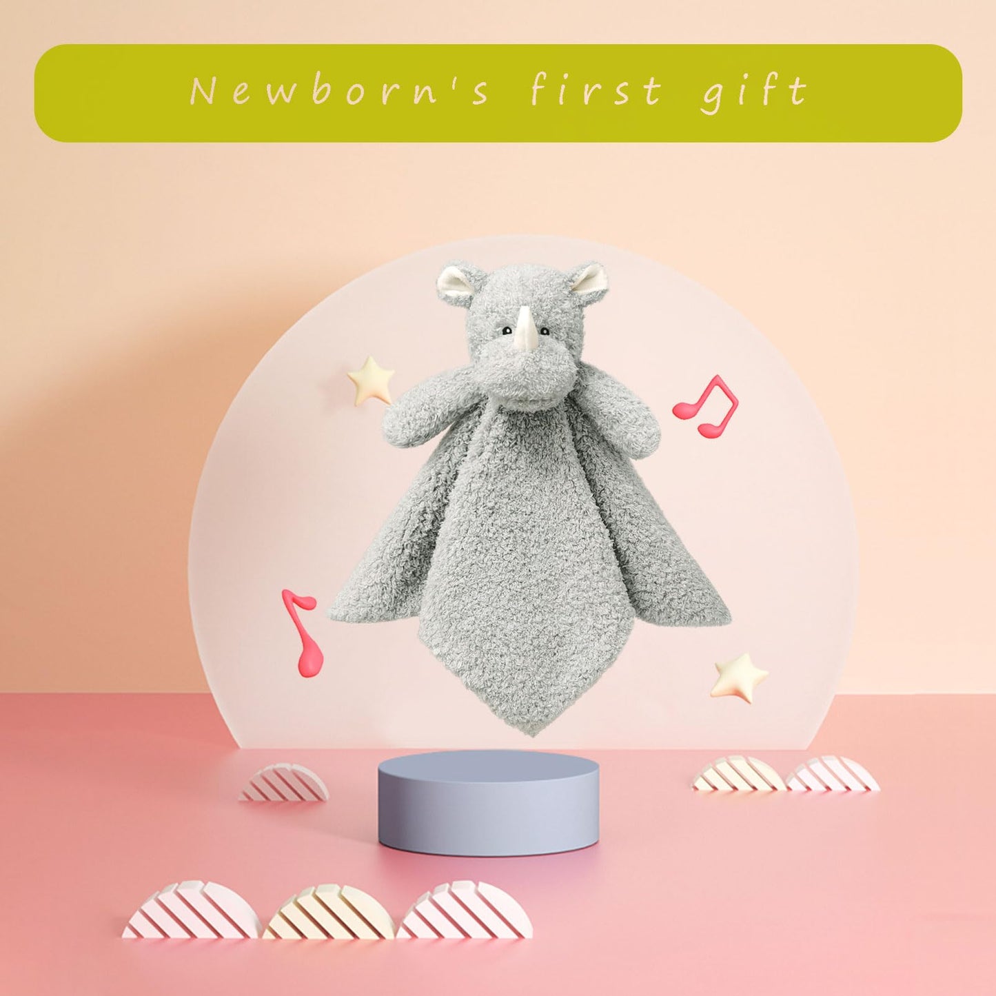 Baby Pink Rhino Soft Stuffed Animal Security Blanket, Plush Rhino Character Lovey Blanket, Baby Shower/Nursery Gift, Newborn Infant Toddler Snuggle Blankie for Boys Girls, 14 Inches