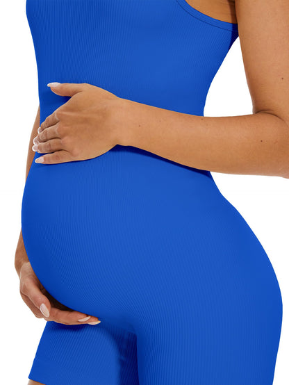 Maternity Workout Romper Pregnancy Yoga Ribbed One Piece Seamless Tank Top Jumpsuit