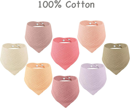 PandaEar 8 Pack Muslin Bibs for Baby Girls, 100% Cotton Baby Bandana Bibs for Newborns, Absorbent Burp Cloths for Teething & Drooling