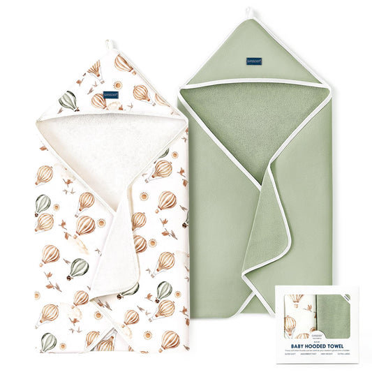 GRSSDER Baby Hooded Towel 2 Pack for Newborn, Super Soft Bath Towels with Original Design, Ultra Absorbent Knit Terry, Large Toddler Towels with Hood for Girls, Shower Gifts for Infant, 34"x 34"