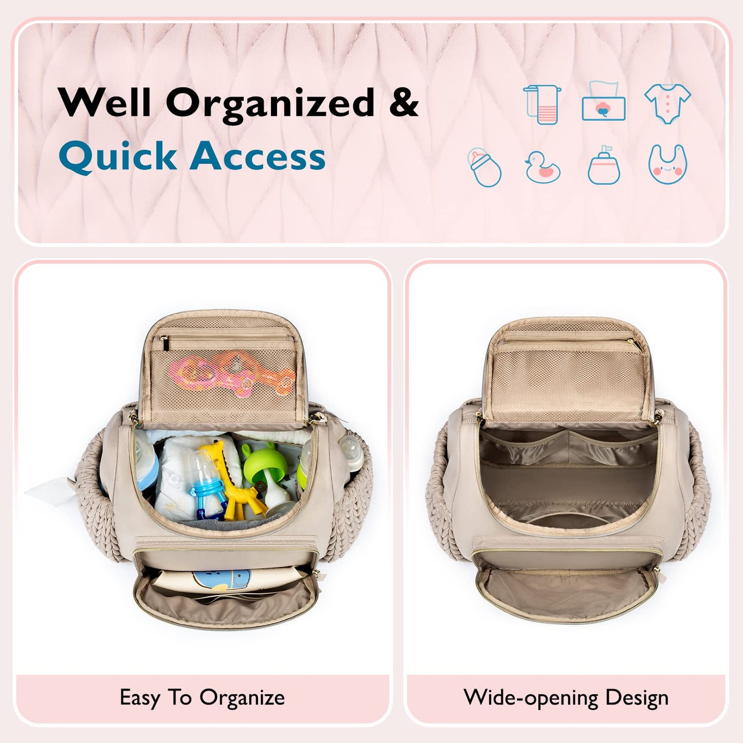 mommore Diaper Bag Small Diaper Backpack Stylish Baby Travel Backpacks with Insulated Pockets, Changing Pad, Stroller Straps