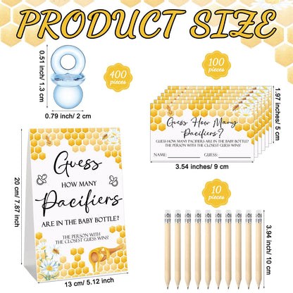 Roowest 512 Pcs Baby Shower Games Guess How Many Pacifiers Sign 100 Small Guessing Games 10 HB Pencils 750ml Milk Bottle 400 Acrylic Pacifiers Decoration for Guest Gender Reveal(Pink,Bear)