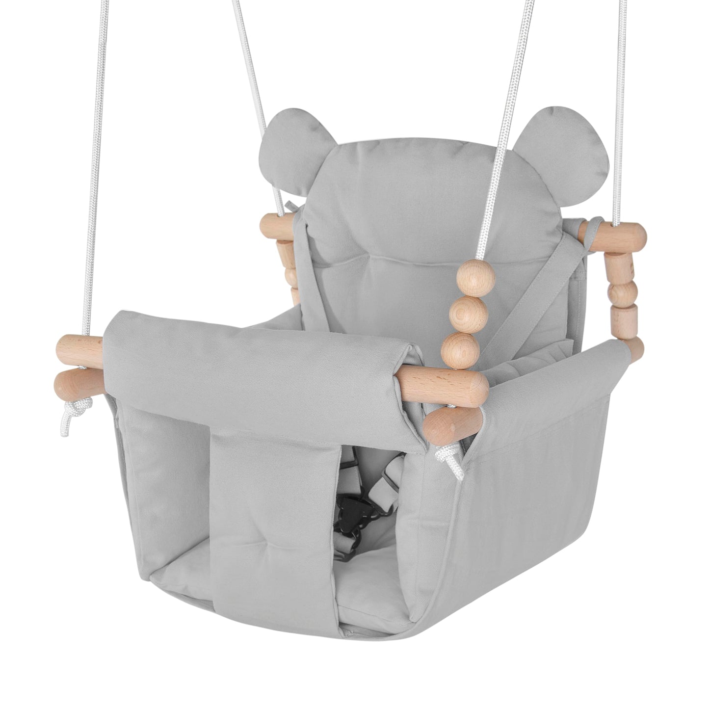 Baby Swing Indoor Outdoor,Secure Canvas Wooden Toddler Swing Seat, 3-Point Adjustable Safety Harness,Mounting Hardware Included,Gift for Boys and Girls,White