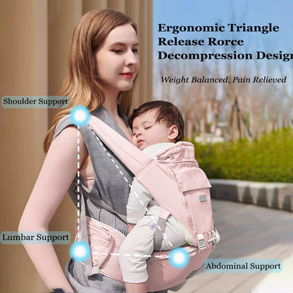 Baby Carrier, Ergonomic 6-in-1 Baby Carrier with Hip Seat for Newborn Infant Toddler, Adjustable Detachable Baby Holder Carrier for Dad Mom