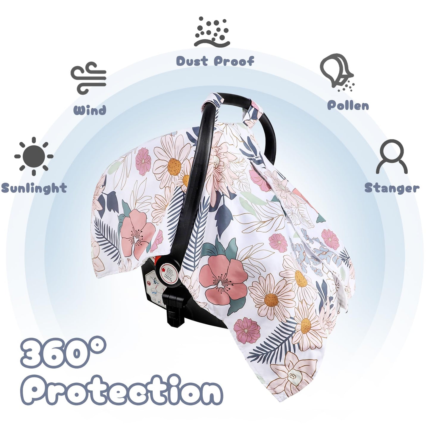 Car Seat Cover Baby, Infant Car Seat Canopy Covers for Newborn Girls Boys, Soft Breathable Mink Carseat Covers Stretchy Multi-Use Nursing Cover for Stroller Baby Car Seat, Purple Flroal