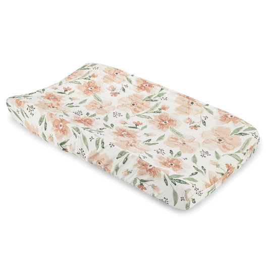 Crane Baby Quilted Changing Pad Cover with Animal Print, Breathable Cotton Sateen, Fits Standard 16”X32” Pads, Ocean Whale Blue