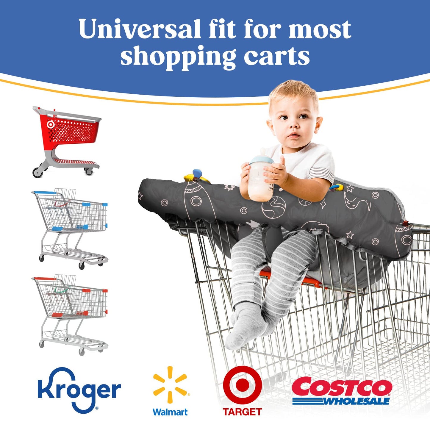 Shopping Cart Cover for Baby PILLANI, High Chair Cover for Restaurant Seat, Grocery Cart Cover for Baby Girl and Boy, Cotton Buggy Covers for Babies, Toddler Shopping Cart Cover