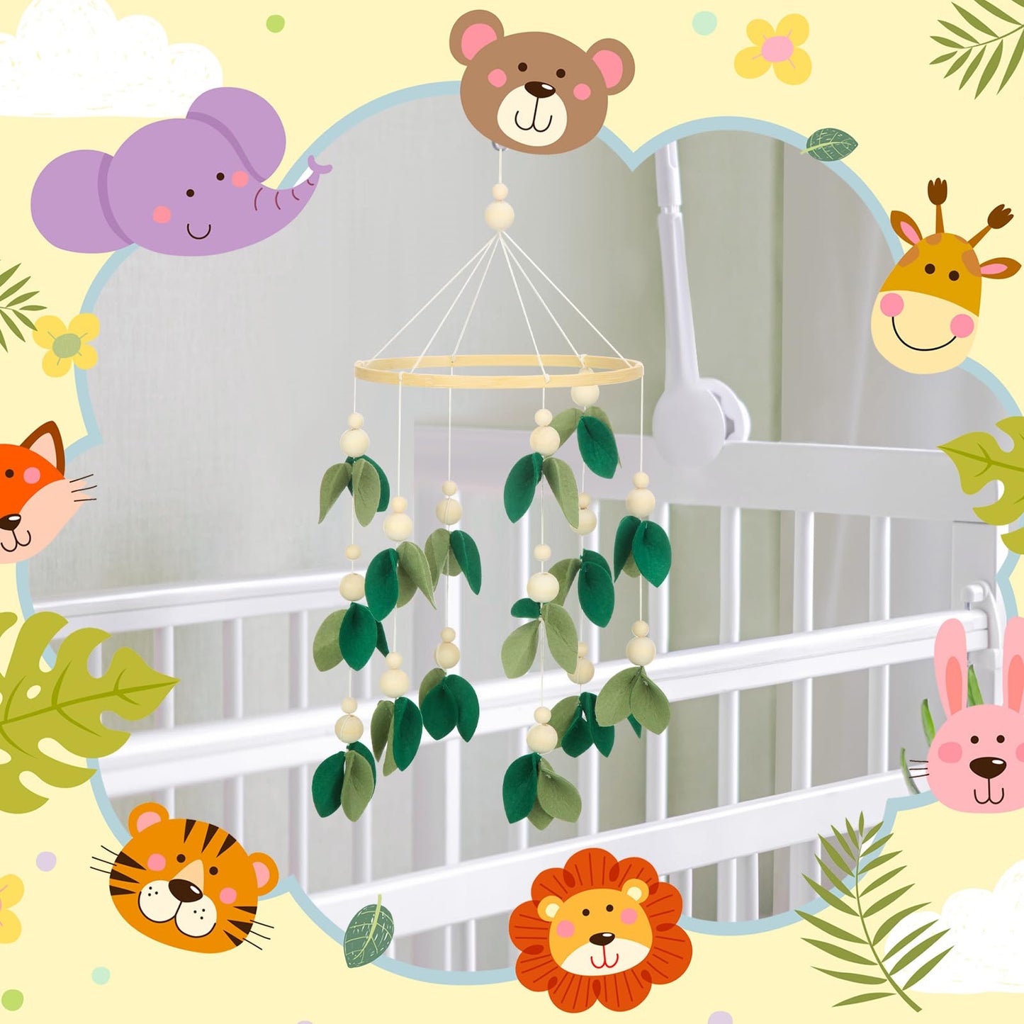 Wenqik Baby Crib Mobile for Nursery Green Leaf Dragon Mobile Crib Forest Green Forest Baby Shower Gift for Boys and Girls(Dragon)