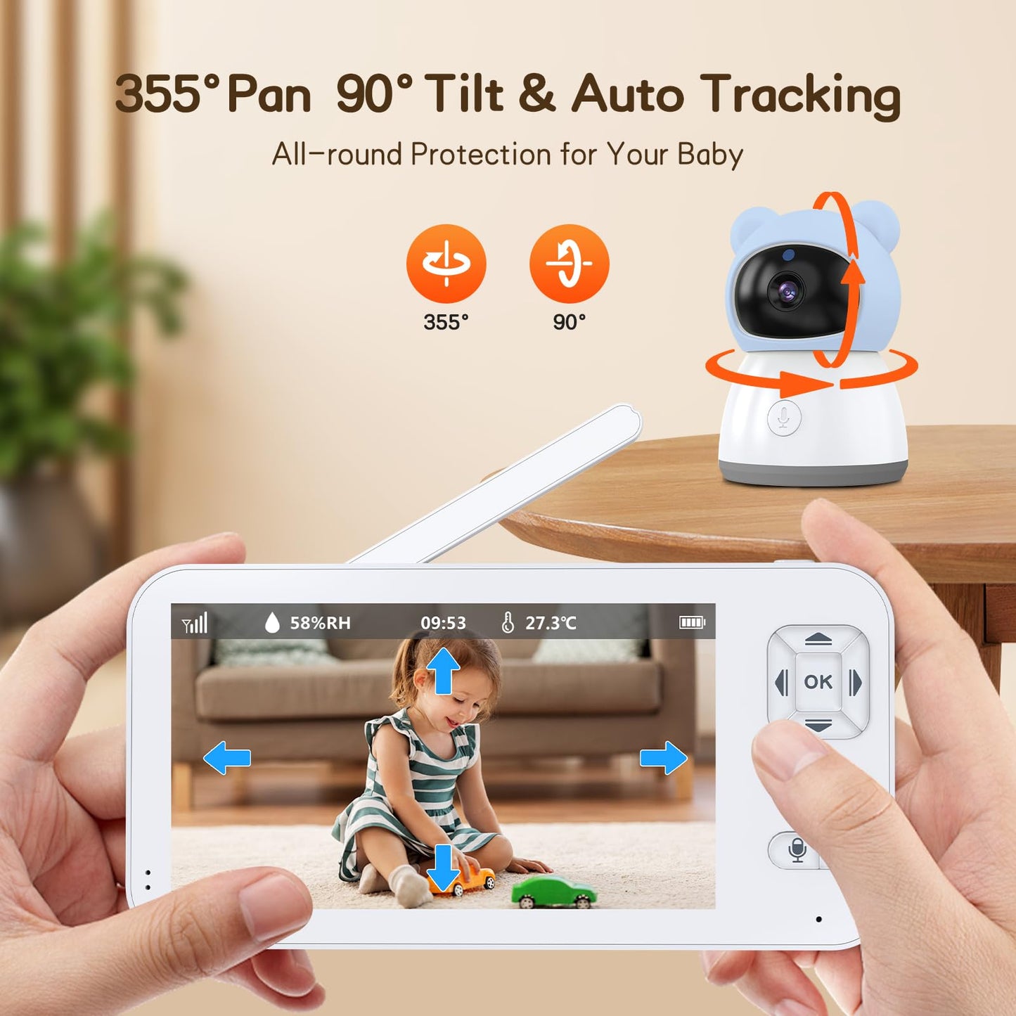 Smart WiFi Baby Monitor,2K HD Baby Camera with 5" Color Display,Night Vision,Remote Pan Tilt Zoom,Cry & Motion Detection,Temp & Humidity Sensor,2-Way Talk,APP Control,Works with iOS & Android