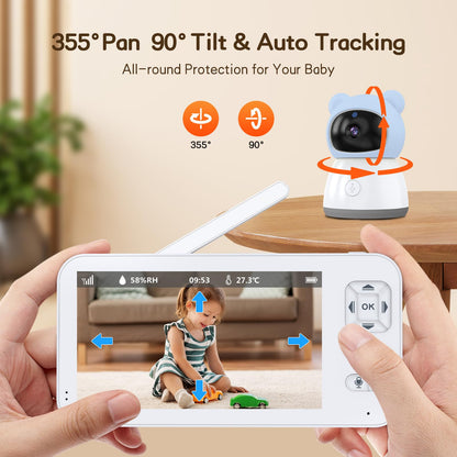 Smart WiFi Baby Monitor,2K HD Baby Camera with 5" Color Display,Night Vision,Remote Pan Tilt Zoom,Cry & Motion Detection,Temp & Humidity Sensor,2-Way Talk,APP Control,Works with iOS & Android