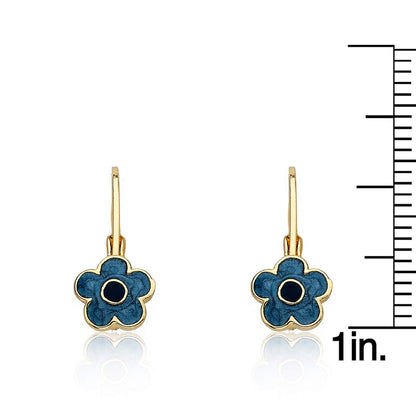 Little Miss Twin Stars Girls Earrings - 14k Gold Plated Flower Leverback Earring - Hypoallergenic and Nickel Free For Sensitive Ear