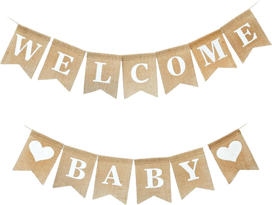 Welcome Baby Sign - Elegant Boy and Girl Announcement Banner - Newborn Birth Sign - Adorable Baby Shower Decor