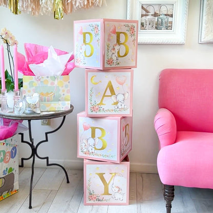 Kate Aspen Woodland Baby Shower Boxes with Letters for Baby Shower Gender Reveal Decorations Photo Prop & Forest Animal Nursery Decor (Set of 4 Blocks Spells Baby)