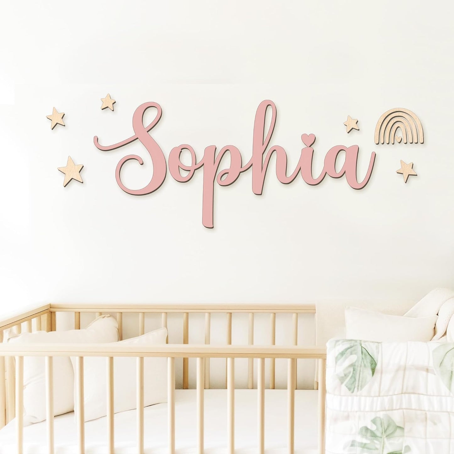 Personalized Wooden Name Sign for Nursery or Kids Room, Custom Baby Name Sign, Baby Shower Gift, Nursery Wall Decor, Includes Themed Wall Stickers