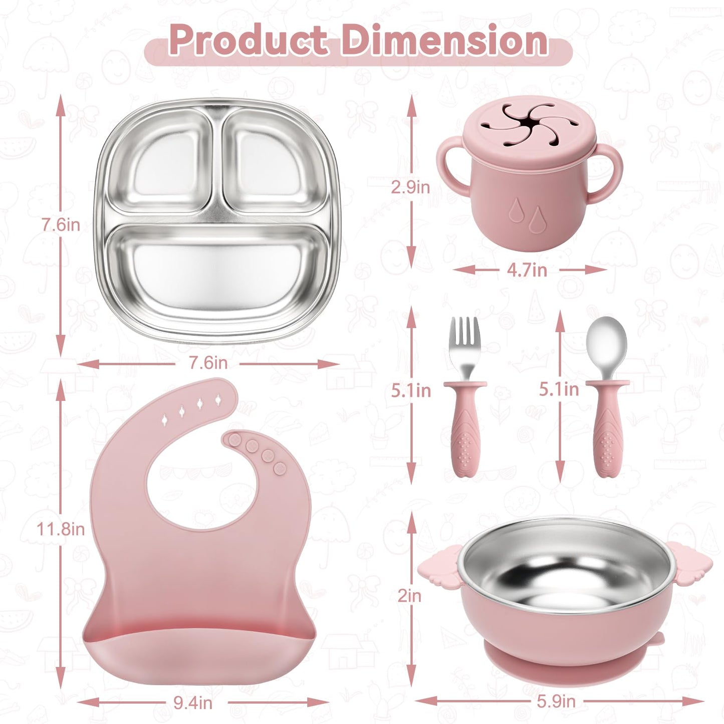 Baby Weaning Bundle, Silicone Baby Feeding Set, Comes with Detachable Silicone Stainless Steel Toddlers Plate and Bowl set, Baby Bib and 2-in-1 Water Cup and spoons (Blue)