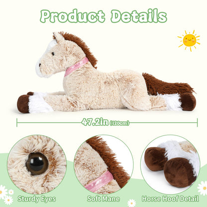 Tezituor 47 Inch Giant Horse Stuffed Animal, 4ft Realistic Chocolate Stuffed Horse Plush Toy, Hugging Soft Horse Pony Plush Pillow for Boys Girls,