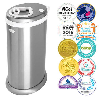 Ubbi Steel Diaper Pail, Odor Locking, No Special Bag Required, Award-Winning, Registry Must-Have, White