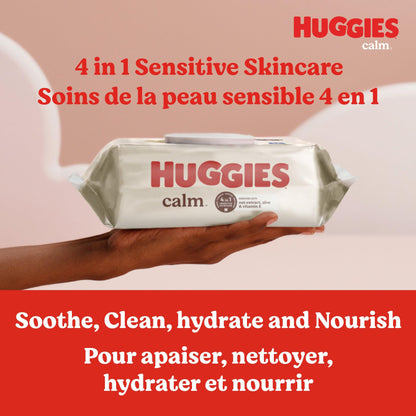 Huggies Calm Baby Wipes, Unscented, Hypoallergenic, 6 Push Button Packs (336 Wipes Total)