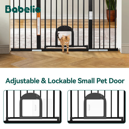 Babelio Upgraded Baby Gate with Cat Door, 29-43" Auto Close Durable Dog Gate for Stairs, Doorways and House, Easy Walk Thru Safety Gate with Pet Door Includes 4 Wall Cups, Black