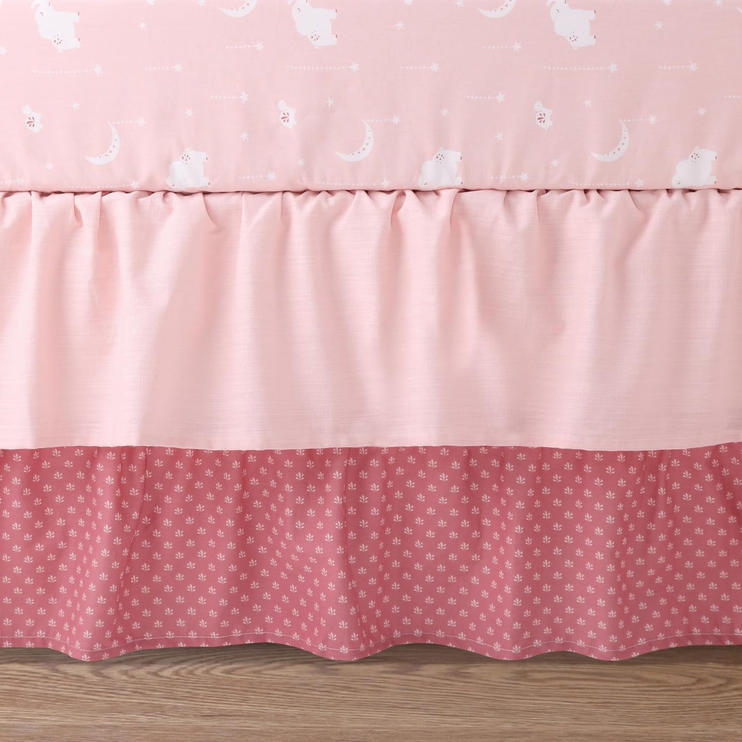 The Peanutshell 4 Piece Organic Cotton Baby Crib Bedding Set for Girls - Newborn, Infant & Toddler Nursery Bed Set Decor with Two Crib Sheets, Dust Ruffle Comforter - Safari Oasis