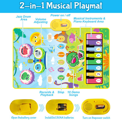 Baby Toys for 0-6 Months, Dinosaur Musical Mat Montessori Sensor Toys 1 Year Old，Easter Basket Stuffers Gifts for 2 3 4 Year Old Toddler Boys Girls