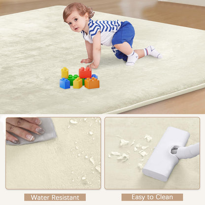 Thick Baby Play Mat for Floor,50 x 50 Playpen Mat,Tummy Time Foam Mat,Ultra Soft Support & Plush Feel,Easy Care with Non-Slip Cushioned for Infant,Kids and Toddler Crawling,Beige