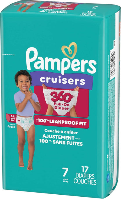 Pampers Cruisers 360 Pull-On Diapers, Size 7 (41+ lbs), 17 Count, Babyproof up to 100% Leakproof Diaper