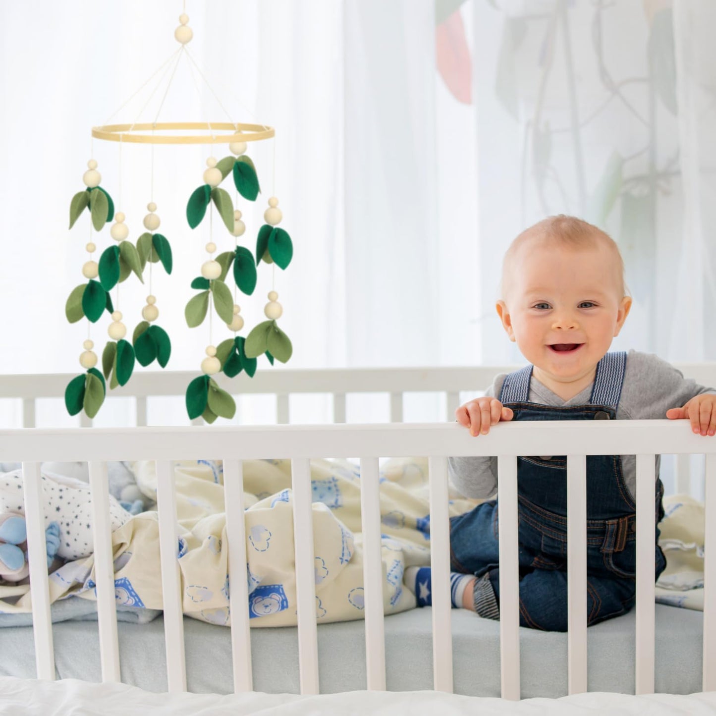 Wenqik Baby Crib Mobile for Nursery Green Leaf Dragon Mobile Crib Forest Green Forest Baby Shower Gift for Boys and Girls(Dragon)