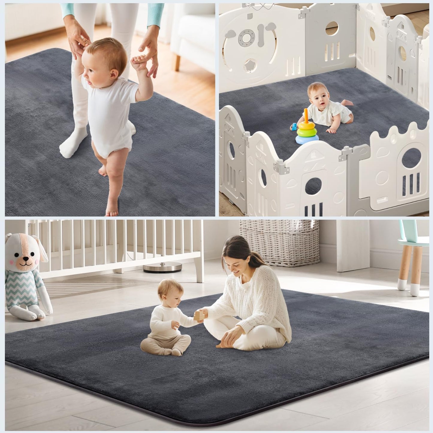 Thick Baby Play Mat for Floor,50 x 50 Playpen Mat,Tummy Time Foam Mat,Ultra Soft Support & Plush Feel,Easy Care with Non-Slip Cushioned for Infant,Kids and Toddler Crawling,Beige