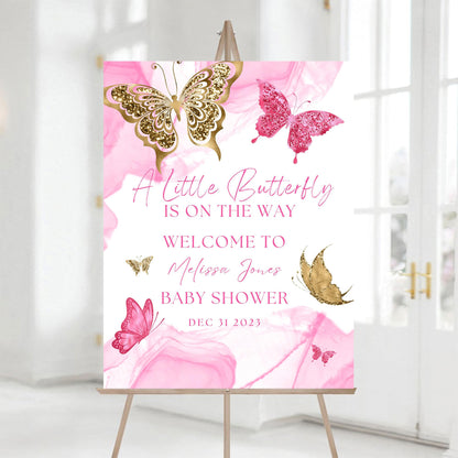 Personalized A Little Snowflake Is On The Way Welcome Sign, Pink, Girl, Winter Baby Shower Canvas