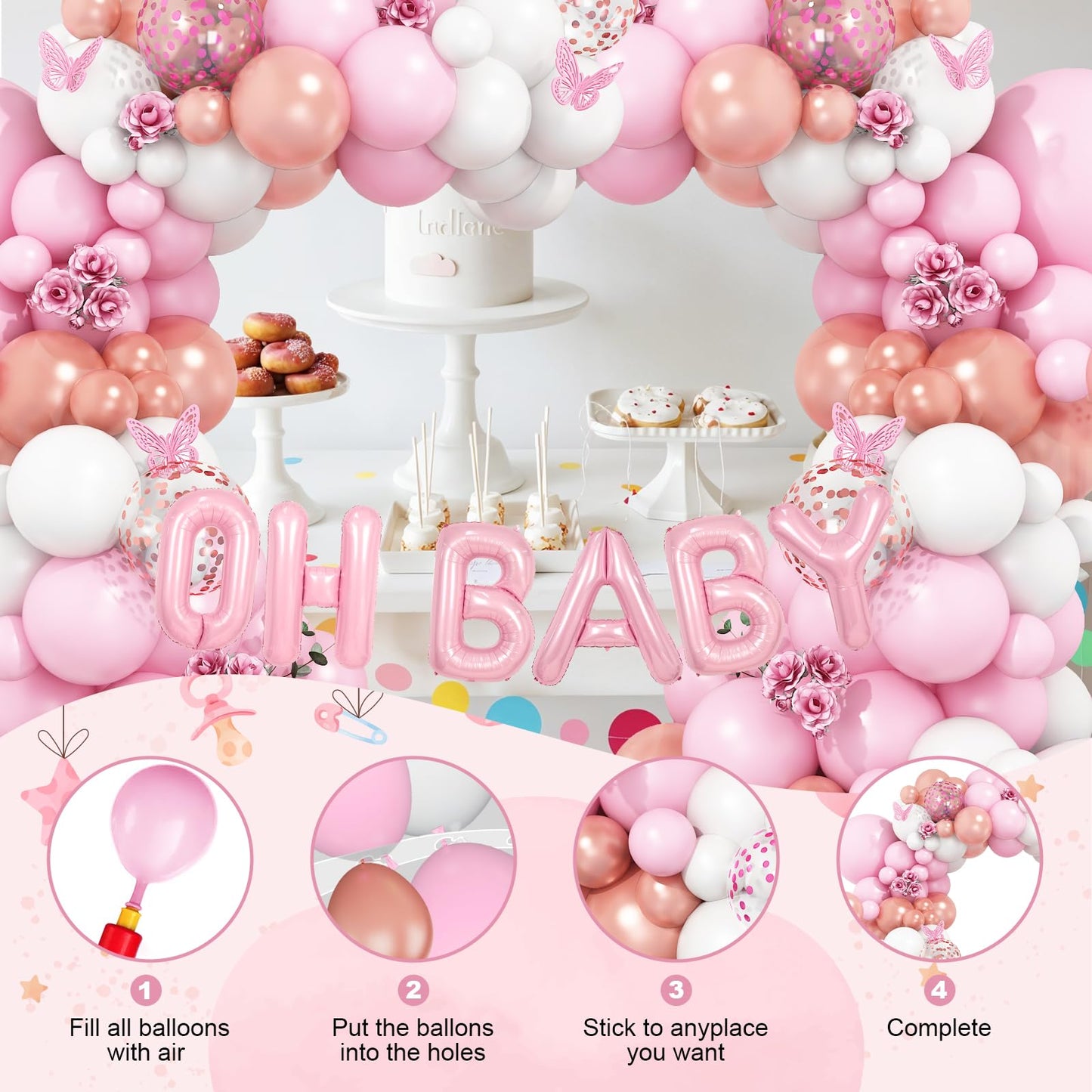 Sage Green Baby Shower Decorations,Boho Greency Neutral Balloon Arch with Oh Baby Balloon Banner Green Gold Balloons For Boy Girl Woodland Baby Shower Birthday Party Supplies