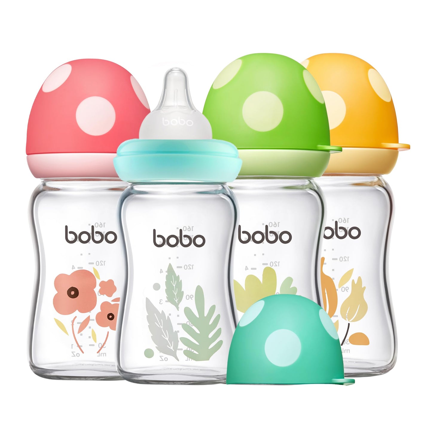 YOHKOH Natural Glass Baby Bottle with Natural Response Nipple, Newborn Anti-Colic Baby Bottles, Wide Neck Mushroom Cap Baby Bottle, Clear (8.8ounce (Pack of 4), Multicolour1)