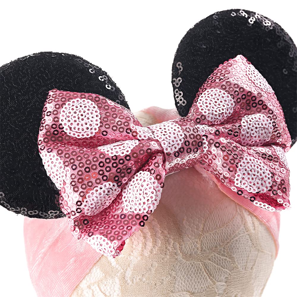 JIAHANG Baby Leopard Bows Turban Knotted Head Wraps, Hair Bows Headbands Stretchy Hair bands for Infant Toddlers Girls (pink leopard)
