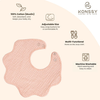 Konssy Muslin Baby Bibs 100% Cotton Absorbent Bandana Drool Bibs for Teething and Drooling, 6-Pack for Baby Boys & Girls
