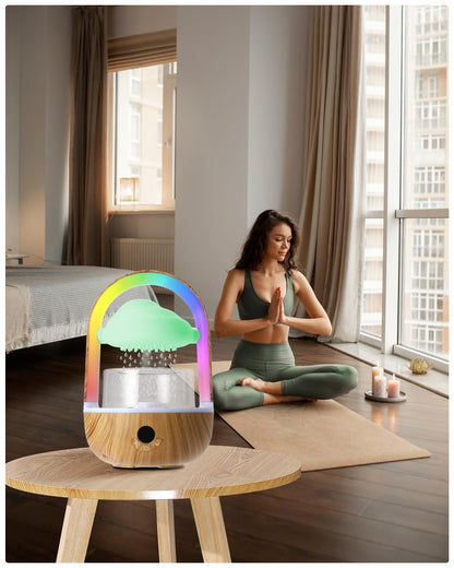 Weljoy Aromatherapy Essential Oil Diffuser Rainbow Rain Cloud Micro Humidifier Water Drip Mushroom Diffuser with Running Lights Rain Sounds for Sleeping-Tabletop Water Fountain&Night Light