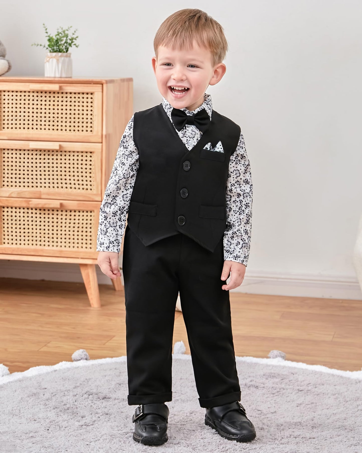 YALLET Baby Boy Clothes Suit 0-24 Months Infant Gentleman Outfits Formal Dress Shirt+Bowtie+Vest+Pants Set Baby Wedding Suits
