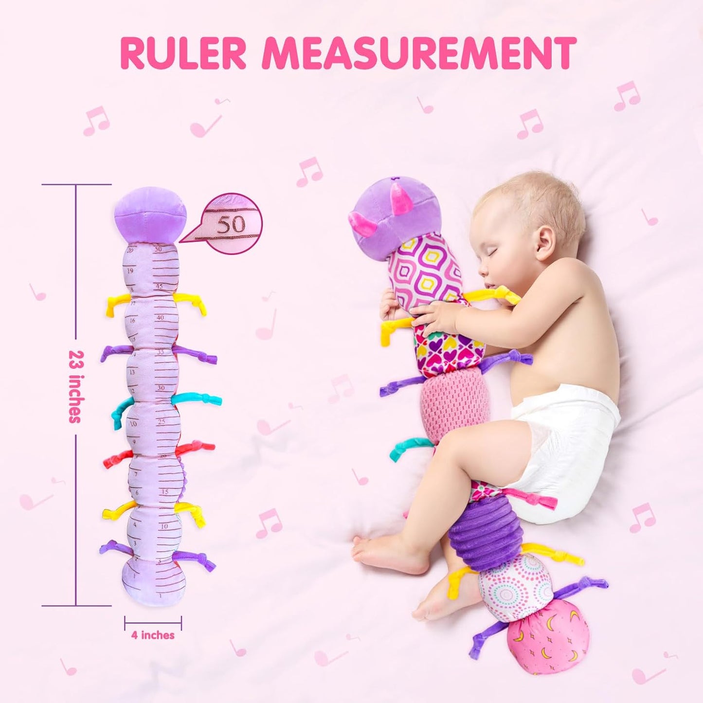KaeoHye Baby Infant Musical Stuffed Animal Soft Toy with Multi-Sensory Crinkle, Rattle & Textures,Baby Girl Toy Birthday Gift for 0 3 6 9 12 Months+,Caterpillar,Purple